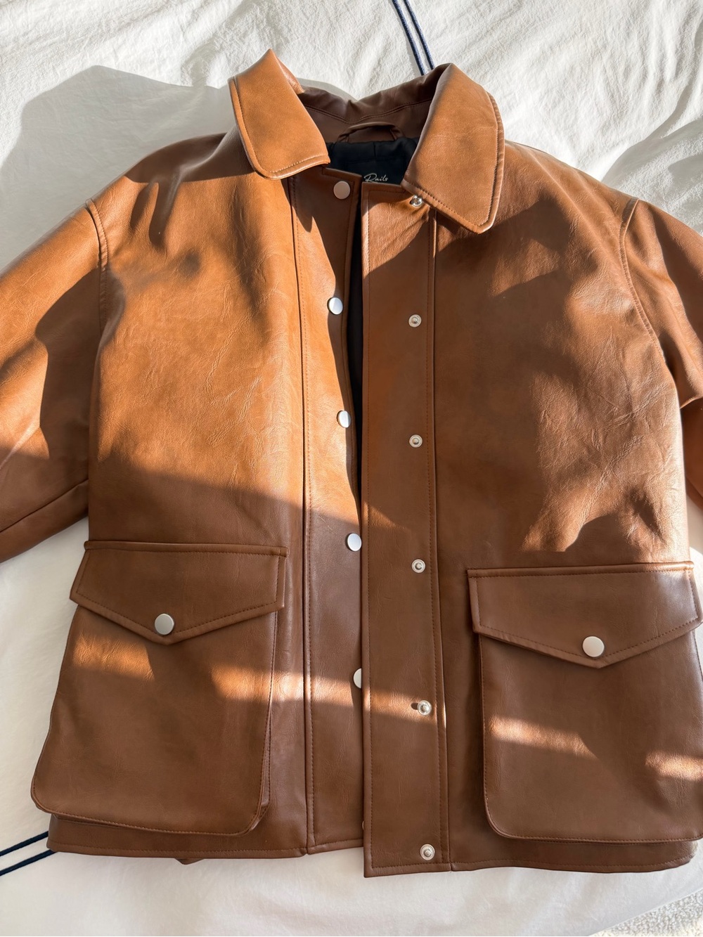 Rails brown faux Leather Jacket with Snap Front